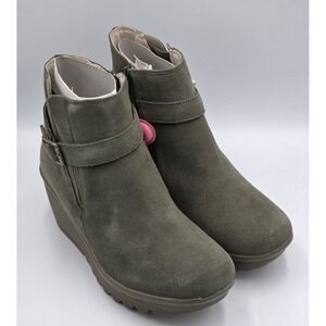 Skechers Women's Size 9 Parallel Wedge Hee Ankle Bootie Olive Green Suede Shoes